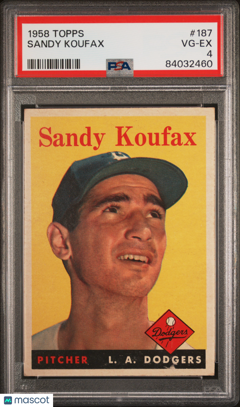 1958 Topps Sandy Koufax #187 PSA 4 VG-EX Nice Color New Label