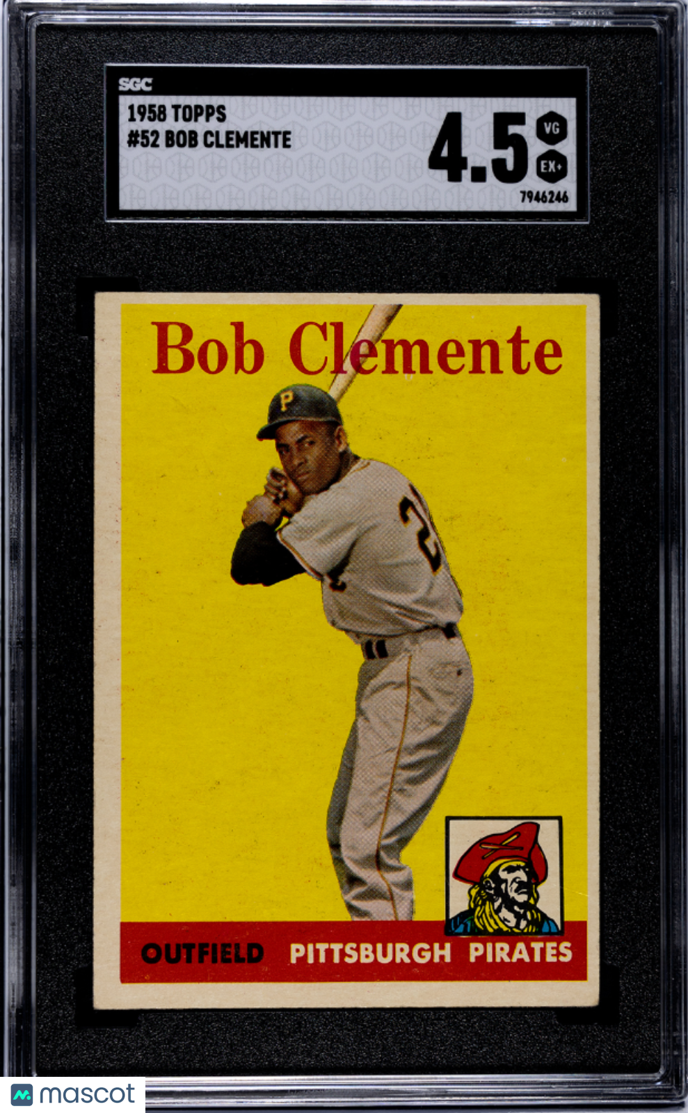 1958 Topps #52 Bob Roberto Clemente SGC 4.5 VG-EX+ Nice Color