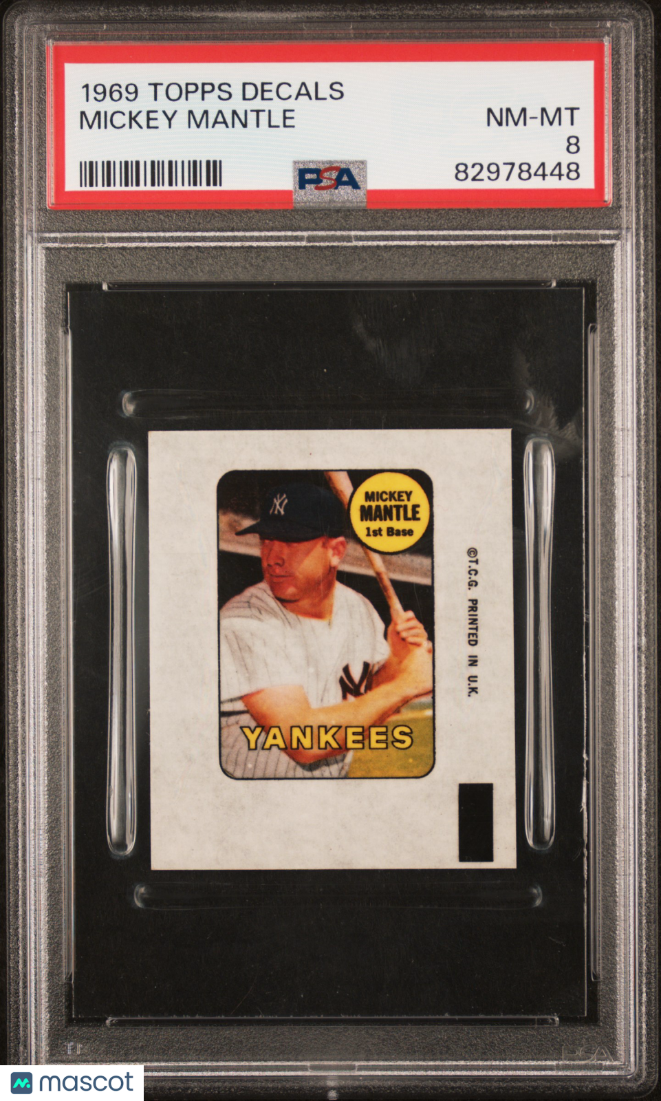 1969 Topps Decals Mickey Mantle PSA 8 NM-MT New Label