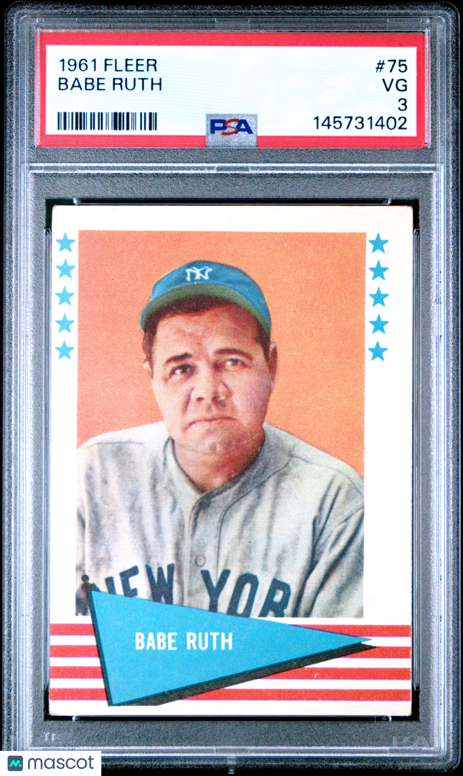 1961 Fleer #75 Babe Ruth PSA 3 VG New Label