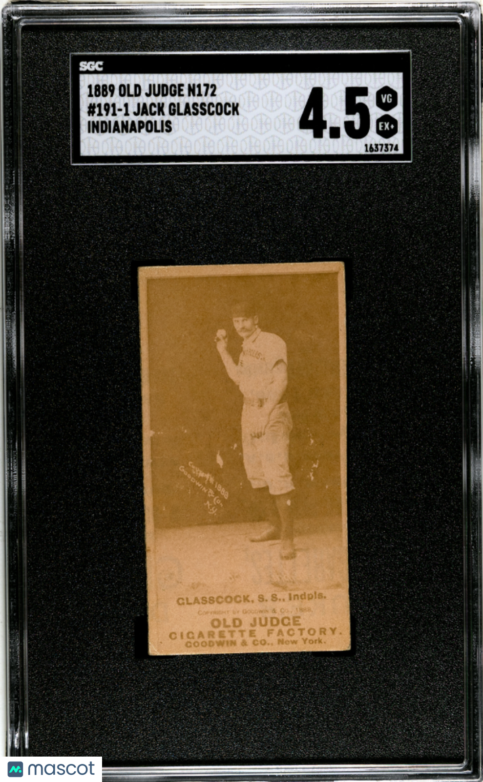 1889 Old Judge N172 #191-1 Jack Glasscock Indianapolis SGC 4.5 VG-EX+