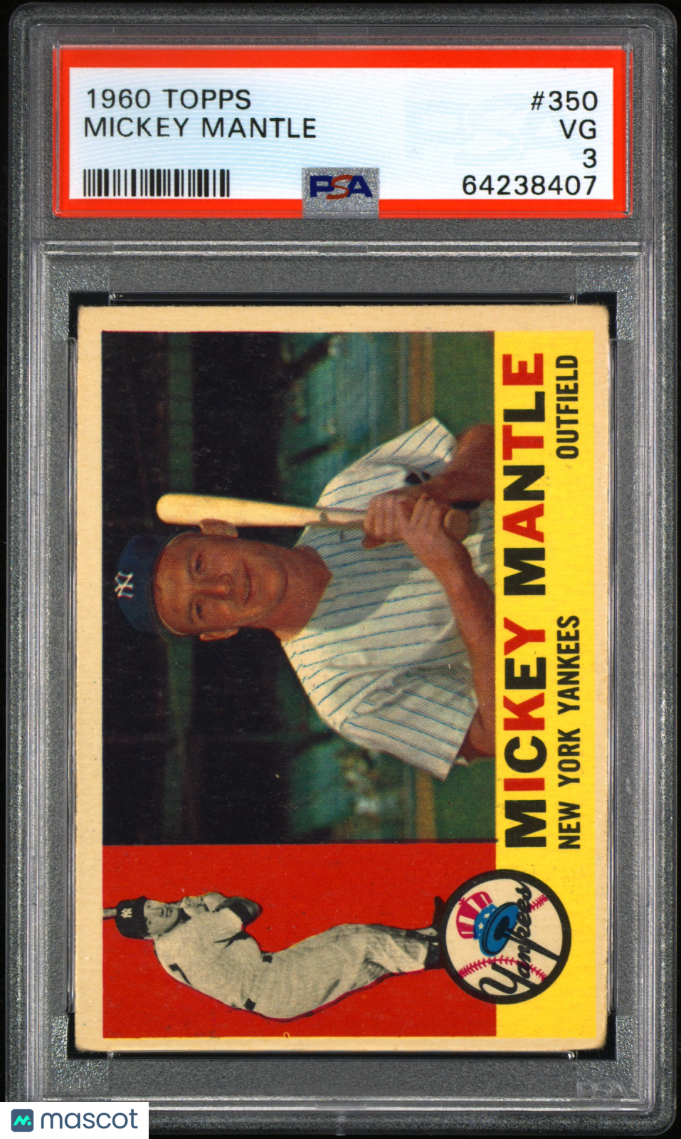 1960 Topps #350 Mickey Mantle PSA 3 VG Nice Color New Label