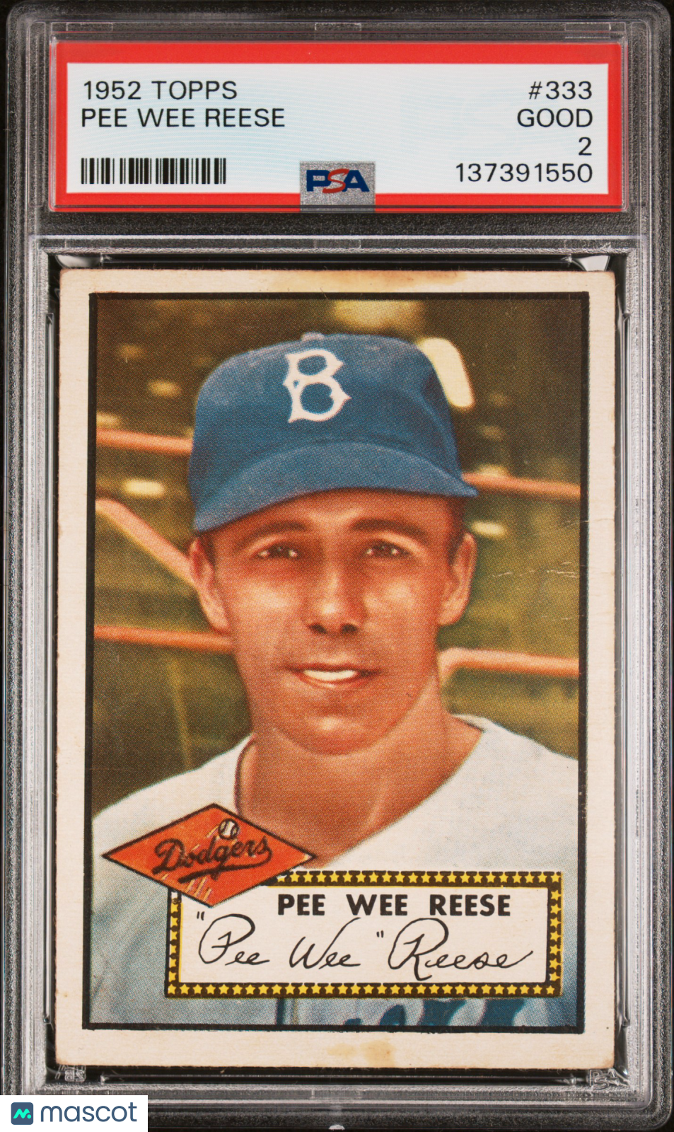1952 Topps #333 Pee Wee Reese PSA 2 GD Nice Eye Appeal New Label