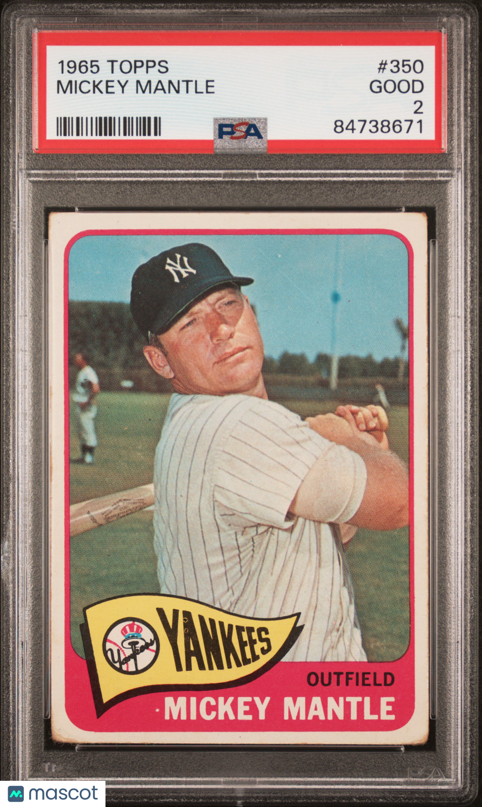 1965 Topps #350 Mickey Mantle PSA 2 GD Well Centered New Label