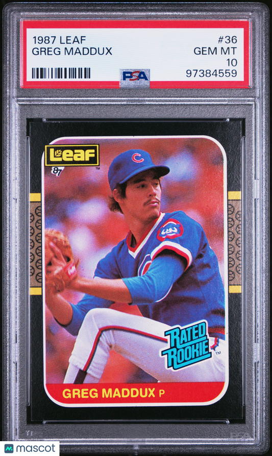 1987 LEAF #36 Greg Maddux RC Rookie PSA 10 GEM MINT New Label