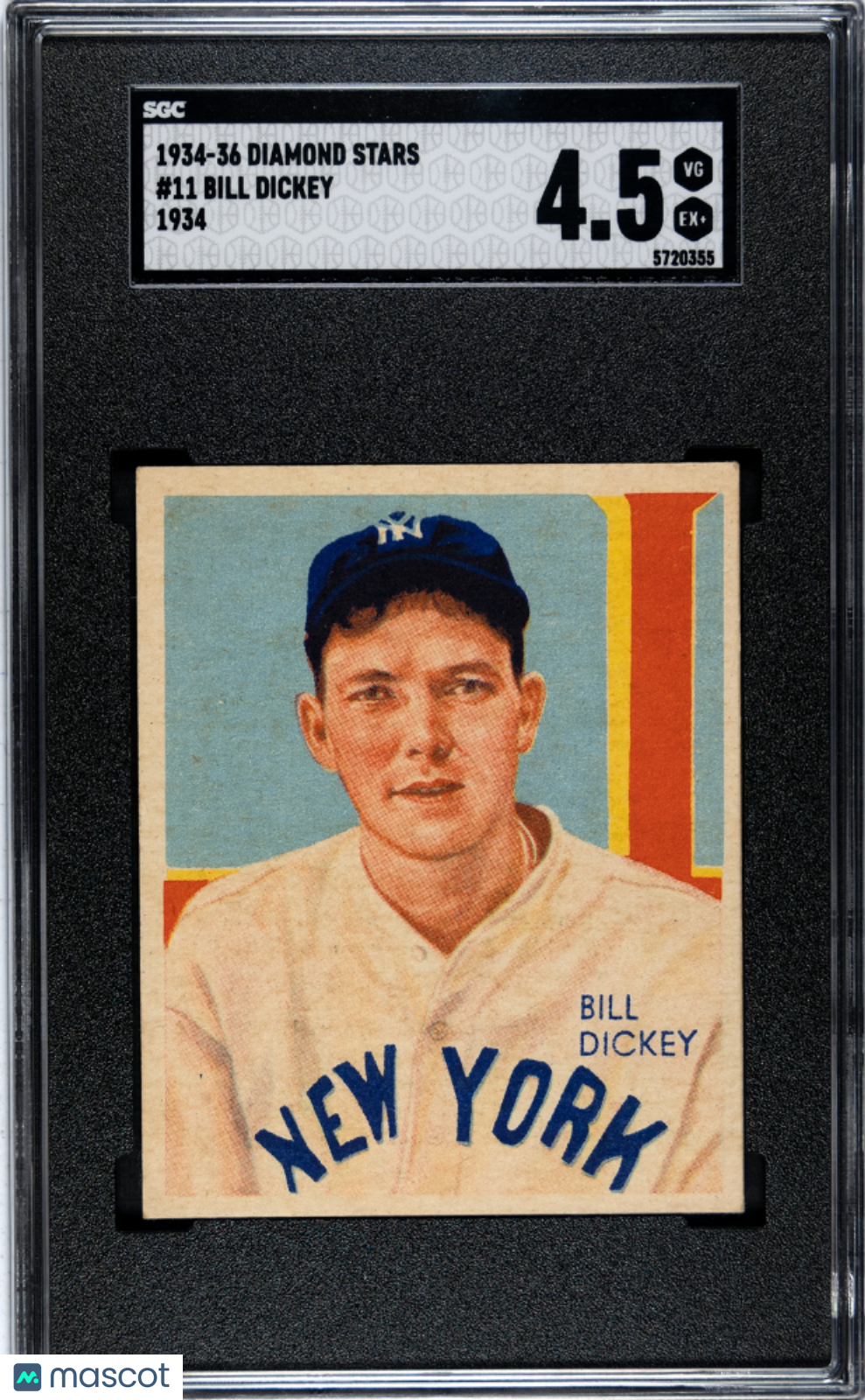 1934 Diamond Stars #11 Bill Dickey SGC 4.5 VG-EX+ Nice Color
