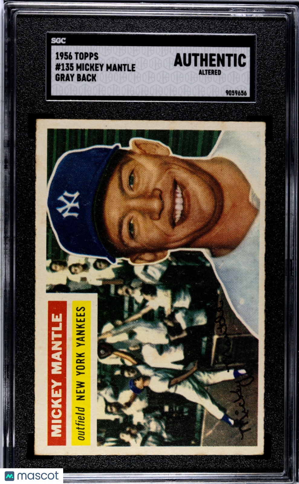 1956 Topps #135 Mickey Mantle Gray SGC Authentic CREASE FREE Nice Eye Appeal