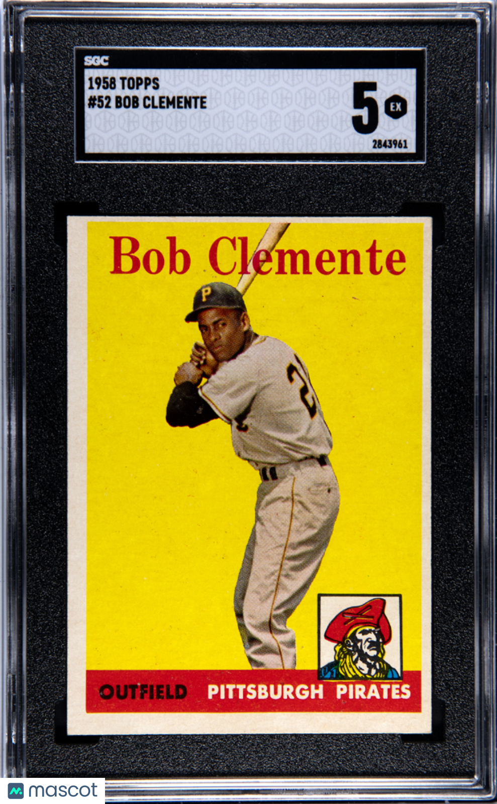 1958 Topps #52 Bob Roberto Clemente SGC 5 EX Sharp + Nice Color