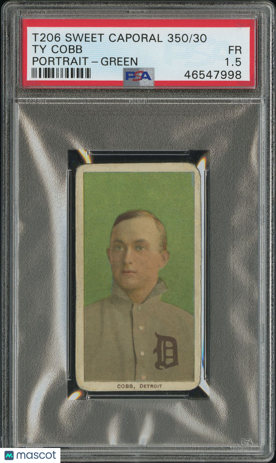 1909-11 T206 Sweet Caporal 350/30 Ty Cobb Green Portrait PSA 1.5 New Label
