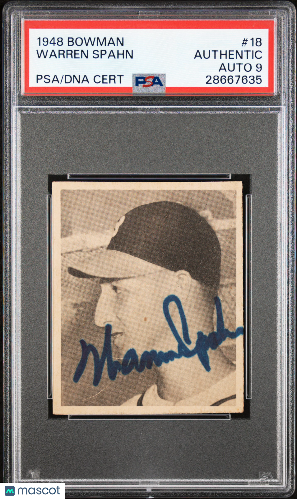 1948 Bowman #18 Warren Spahn RC Rookie PSA 9 AUTO Autograph