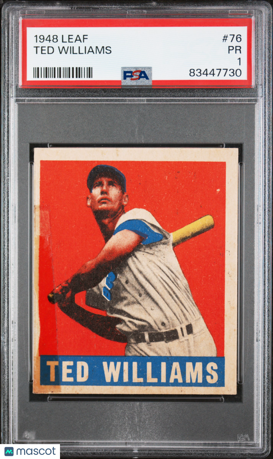 1948 Leaf #76 Ted Williams PSA 1 CREASE FREE + Nice Color