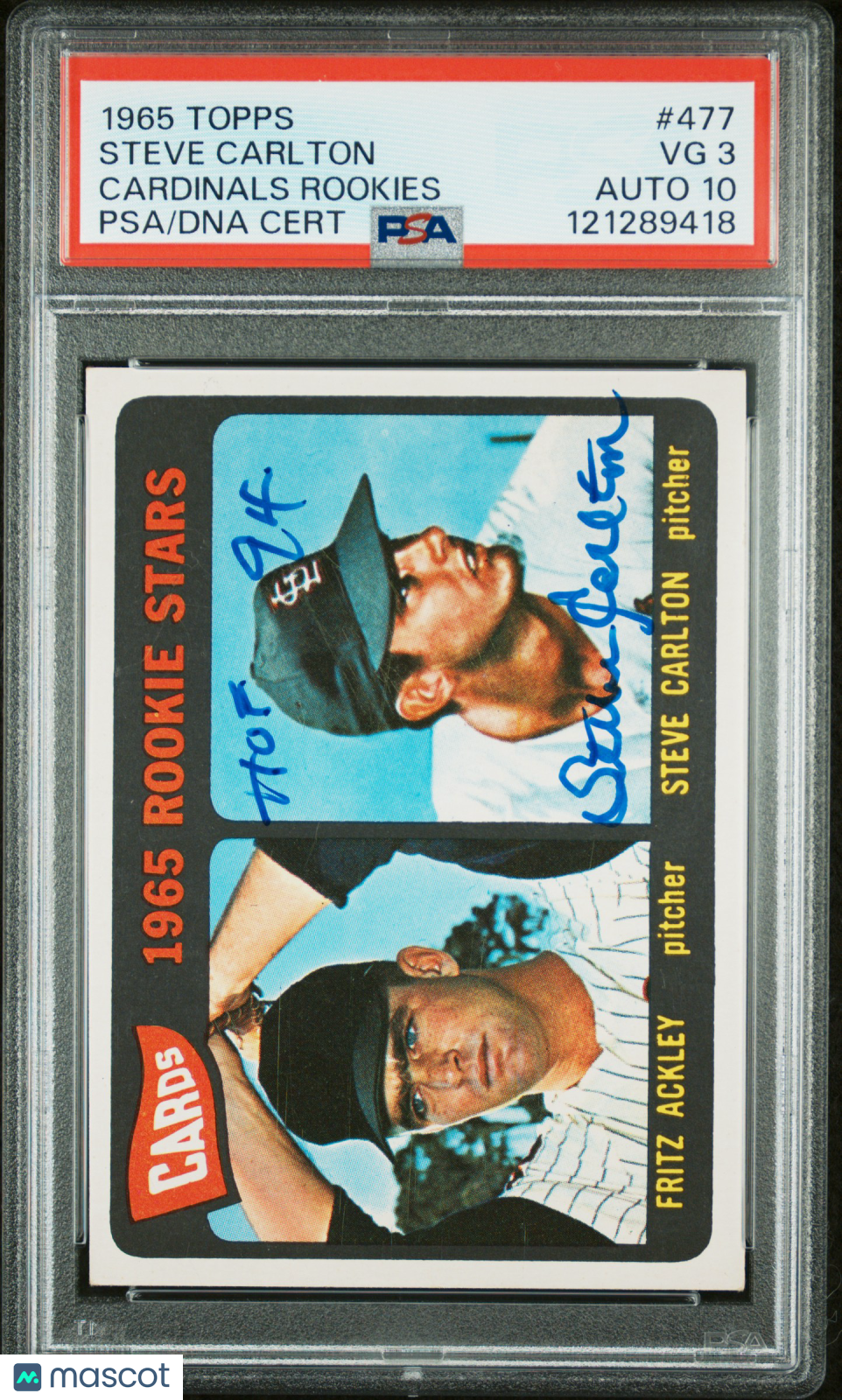 1965 Topps #477 Steve Carlton RC Rookie PSA 3 / 10 AUTO Autograph
