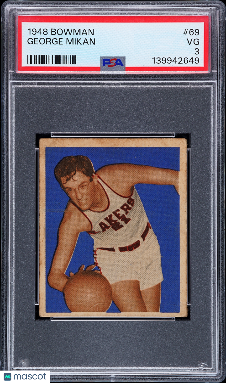 1948 Bowman #69 George Mikan RC Rookie PSA 3 VG Nice Color New Label
