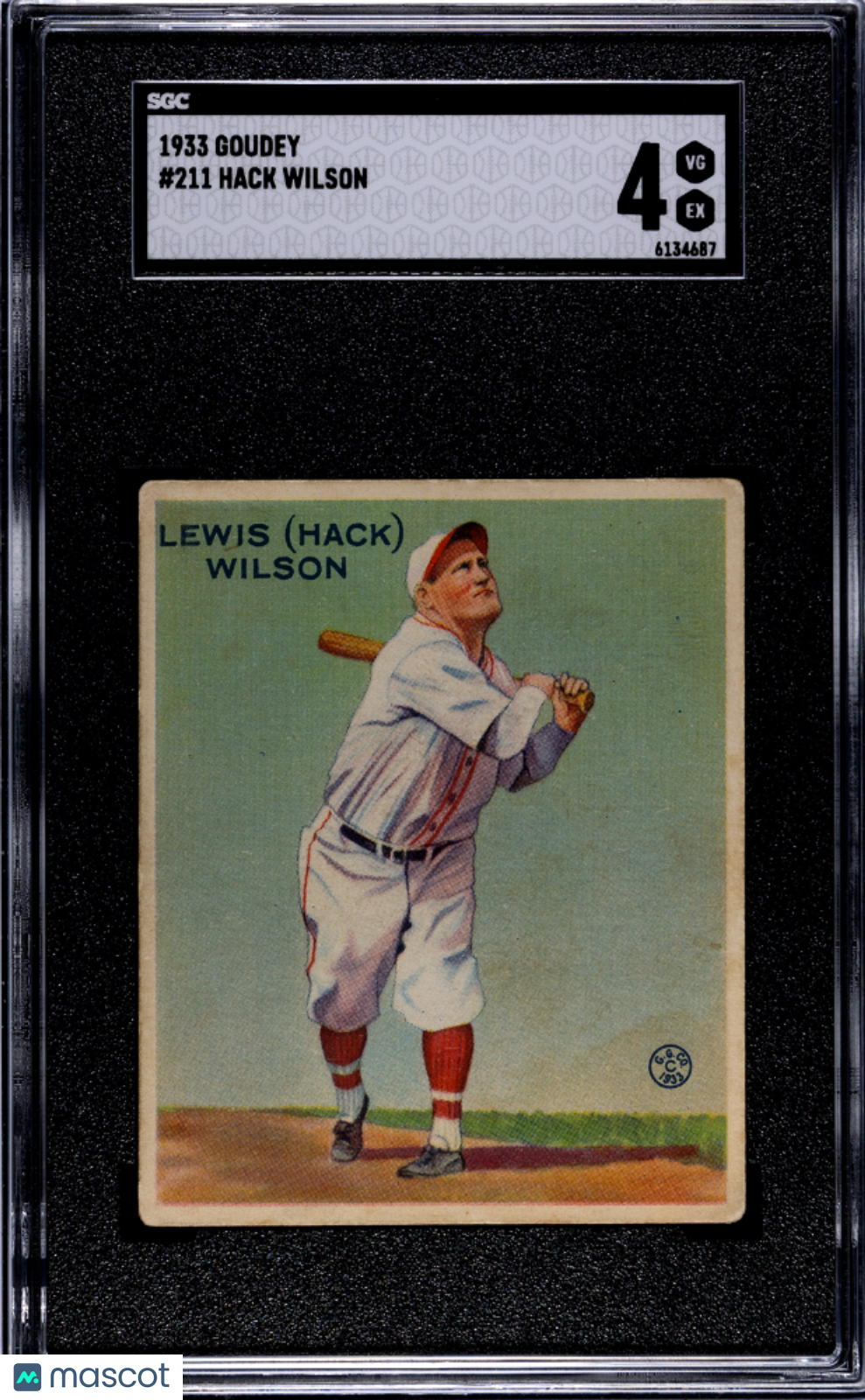 1933 Goudey #211 Hack Wilson SGC 4 VG-EX Well Centered