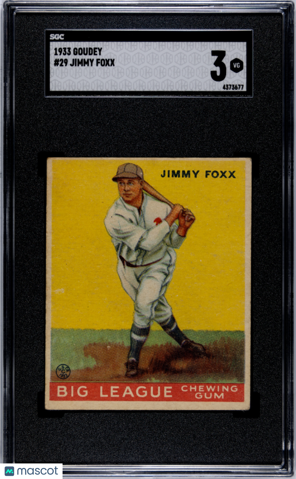 1933 Goudey #29 Jimmy Jimmie Foxx SGC 3 VG CREASE FREE Nice Eye Appeal