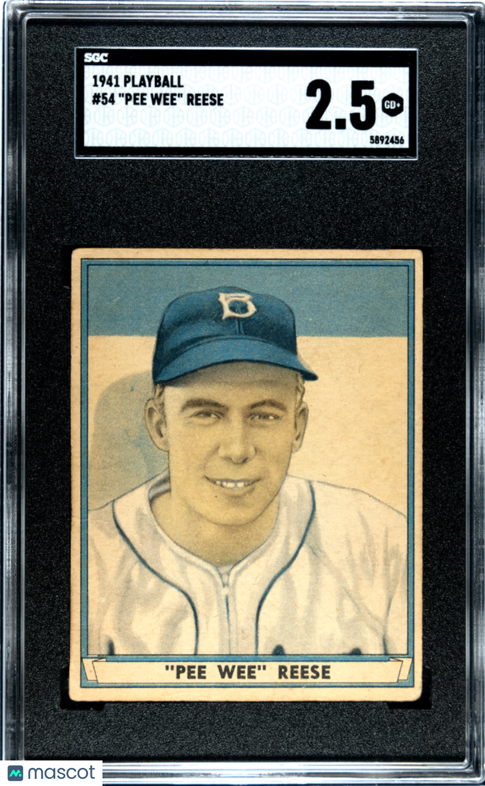 1941 Playball #54 Pee Wee Reese RC Rookie SGC 2.5 GD+ Well Centered