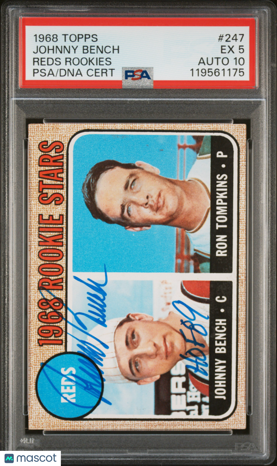 1968 Topps #247 Johnny Bench RC Rookie PSA 5 / 10 AUTO Autograph