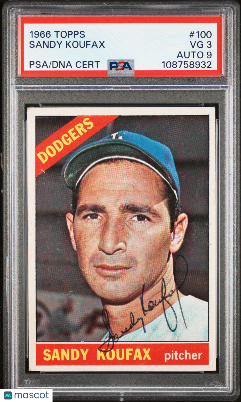 1966 Topps #100 Sandy Koufax PSA 3/9 AUTO Autograph