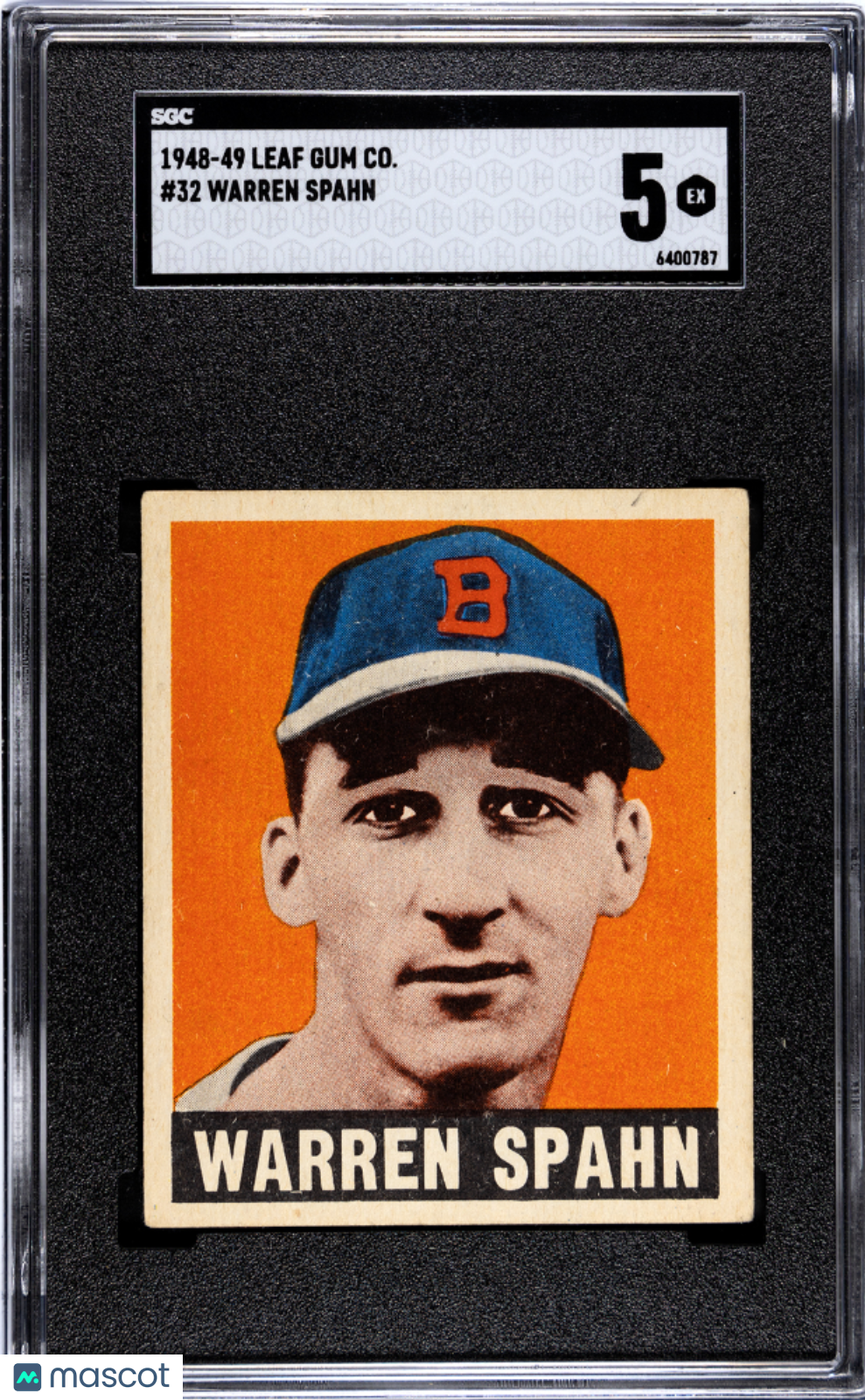 1948 Leaf Gum Co. #32 Warren Spahn RC Rookie SGC 5 EX Nice Eye Appeal