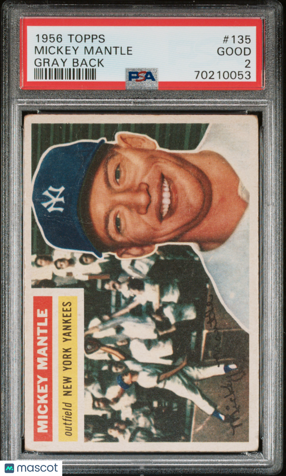 1956 Topps #135 Mickey Mantle Gray Back PSA 2 GD CENTERED New Label