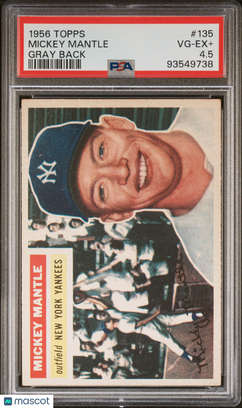 1956 Topps #135 Mickey Mantle Gray Back PSA 4.5 VG-EX+ CENTERED New Label