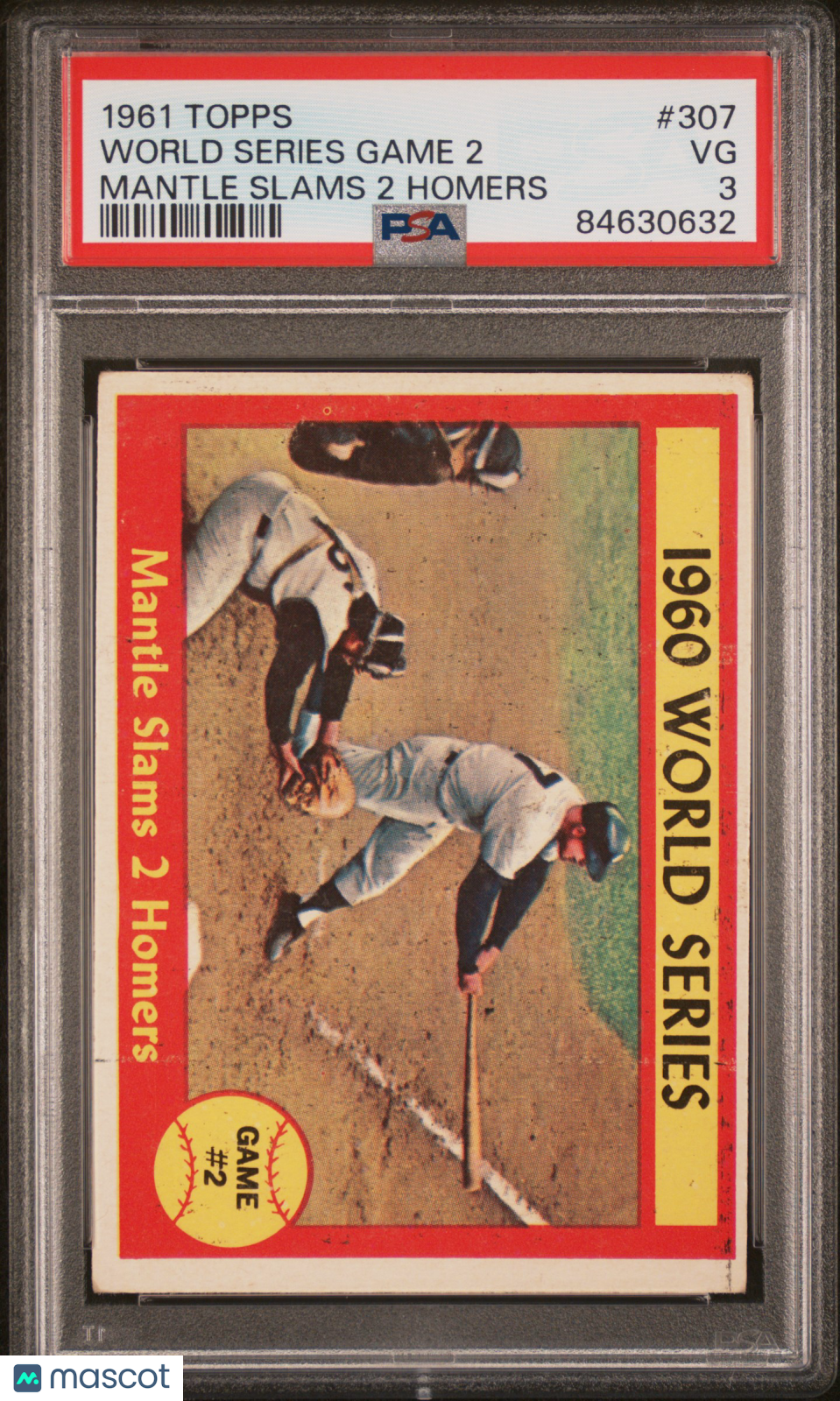 1961 Topps #307 World Series Game 2 Mickey Mantle Slams 2 Homers PSA 3