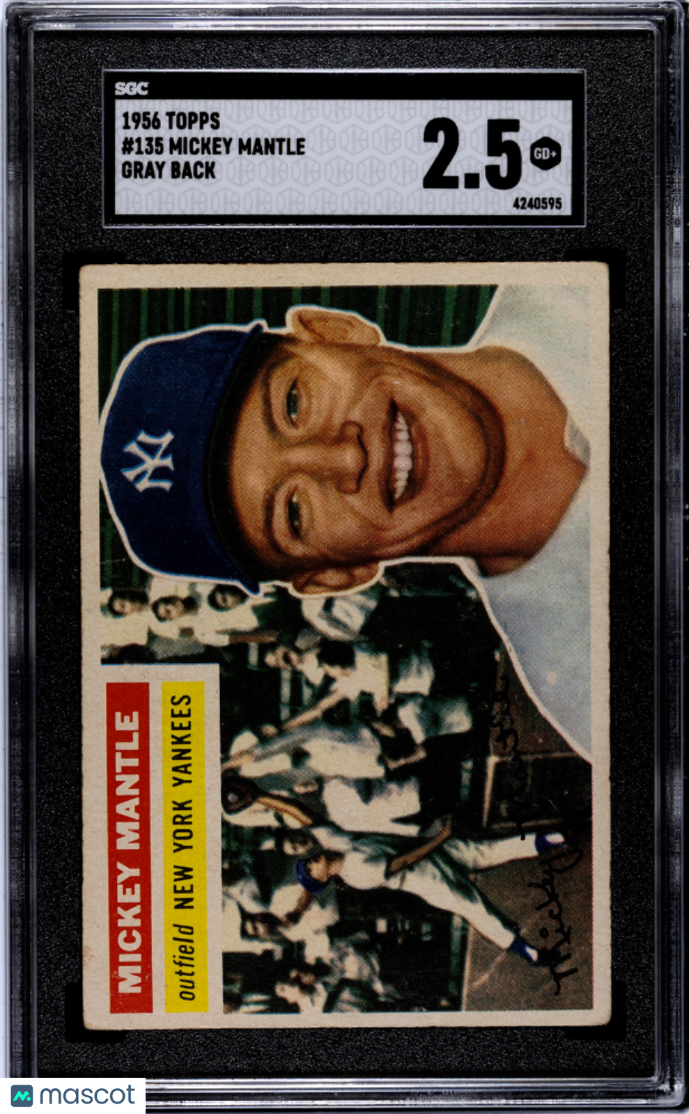 1956 Topps #135 Mickey Mantle Gray Back SGC 2.5 GD+ Nice Color