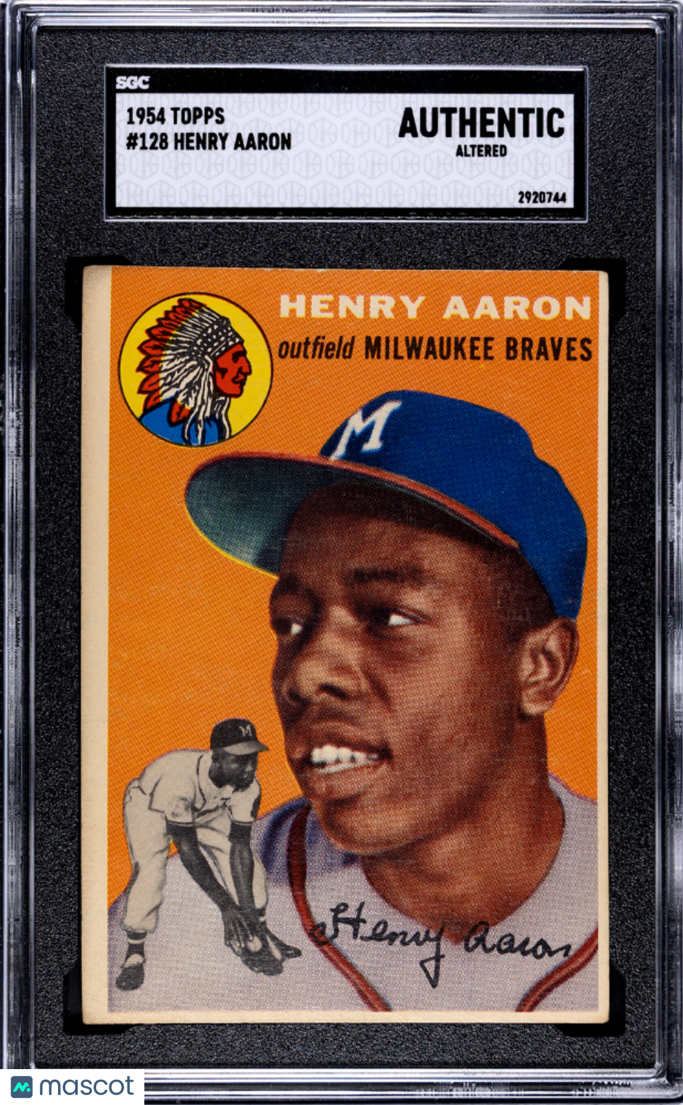 1954 Topps #128 Henry Hank Aaron RC Rookie SGC Authentic CREASE FREE Nice Color